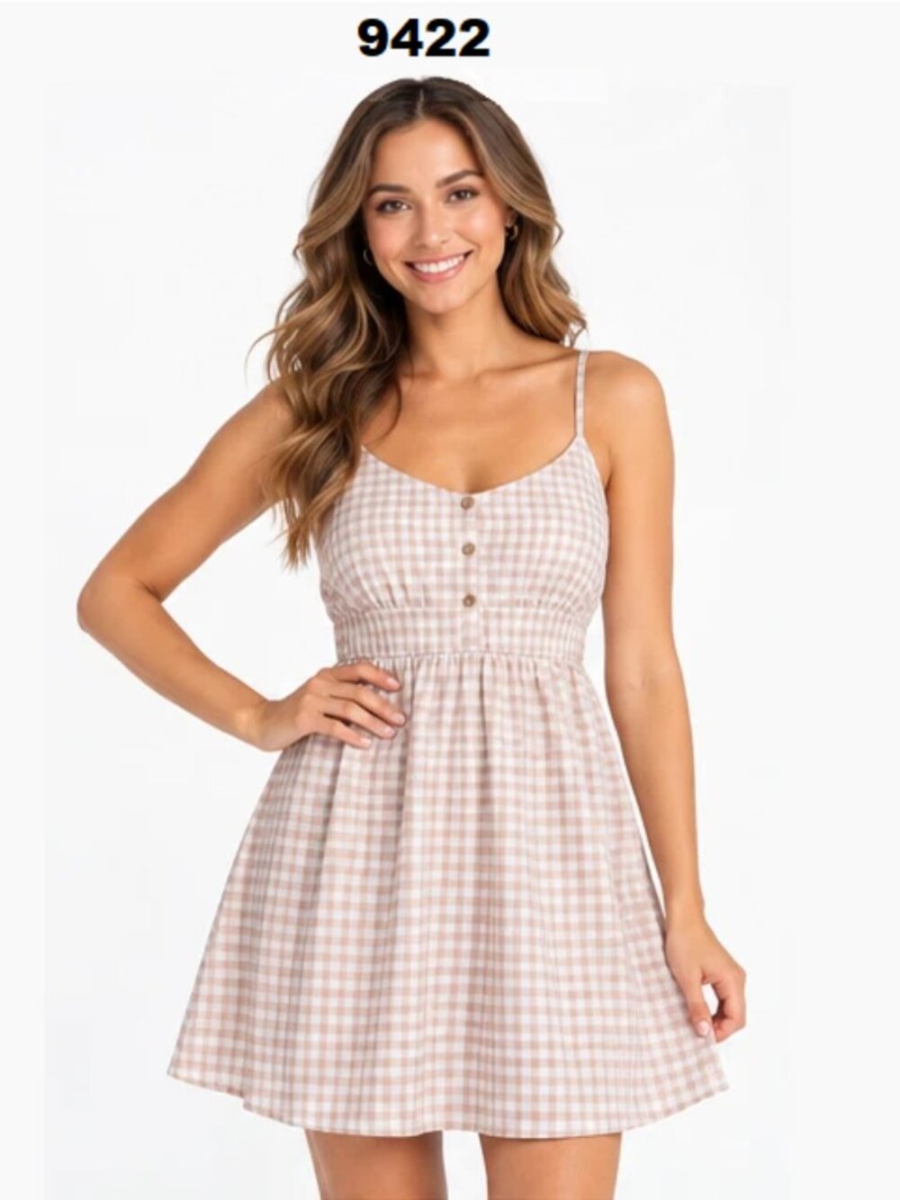 N.W.T. No Boundaries Brown Gingham & White Checkered Button Front Mini Dress